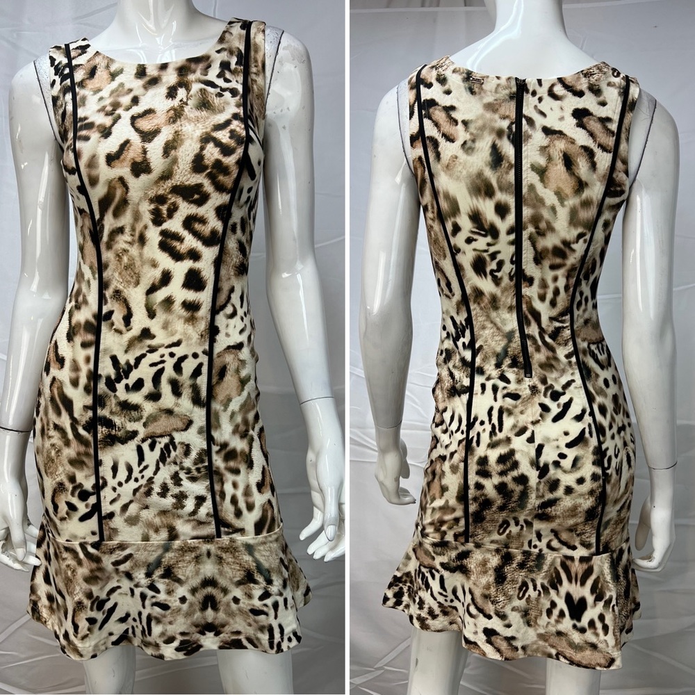 Women's Miele Sleeveless Leopard Print Sheath Short Stretchy Bodycon Dress Small